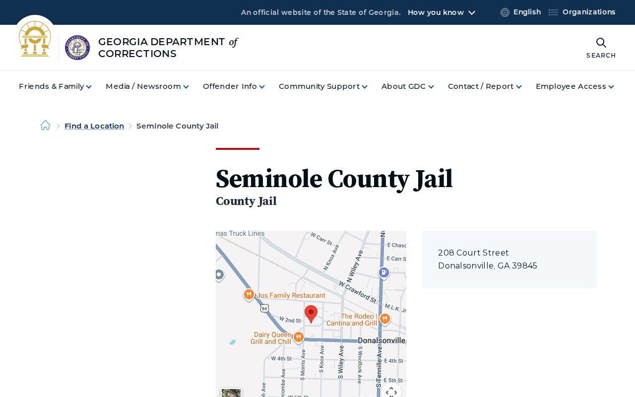 Georgia Department of Corrections listing for Seminole County Jail