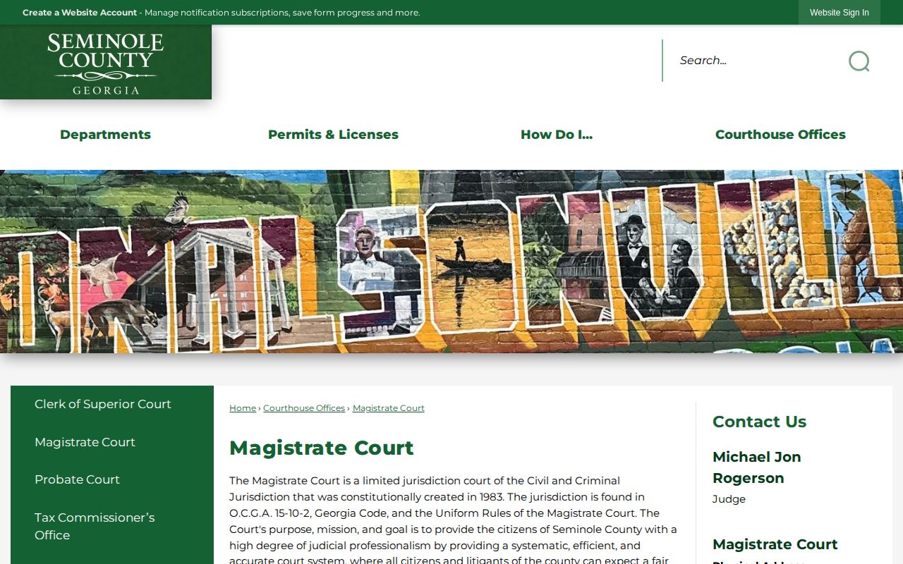 Seminole County Magistrate Court page describing first appearances and bond hearings