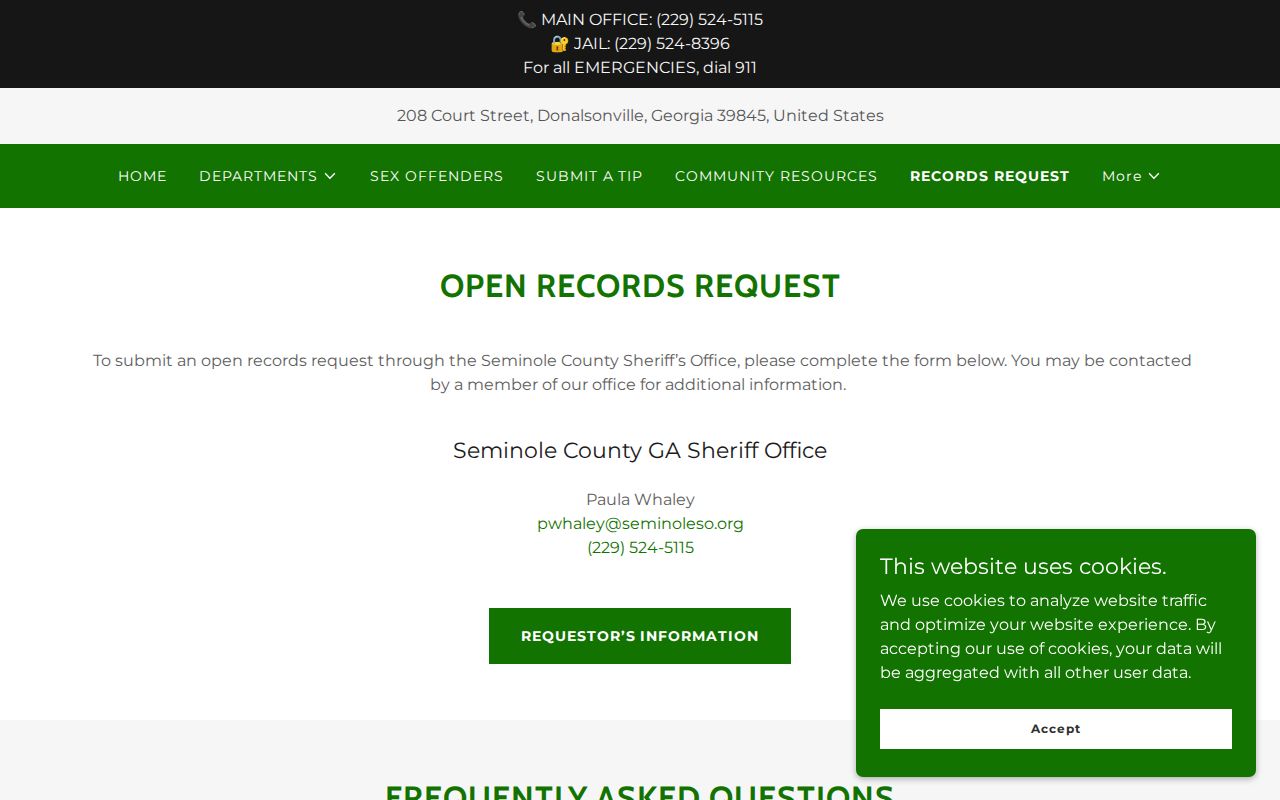 Seminole County Sheriff's Office records request form for booking and release records
