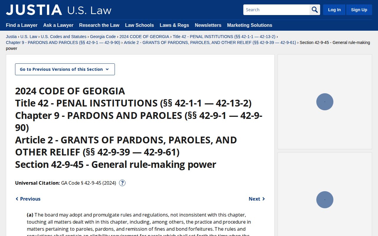 Georgia parole eligibility statute used to assess release timing